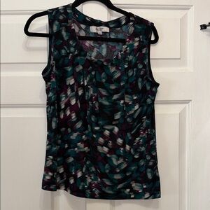 Jones Studio Teal, Plum & Black Abstract Print Sleeveless Cami